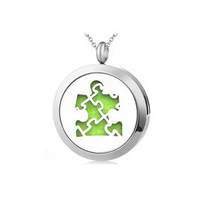 Aromatherapy Essential Oil Necklace Autism Puzzle Support Stainless Steel